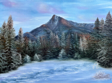 Snowy mountain - original oilpainting winter snow landscape