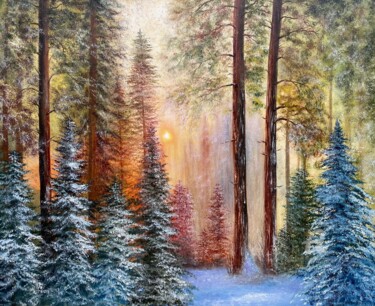 Light of the soul - landscape oilpainting forest wood snow i